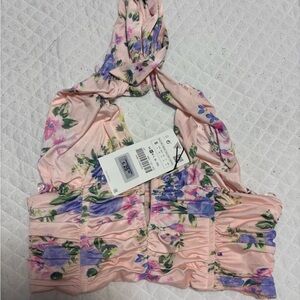 Zara  Pink Ruched Tie Front Tank Top